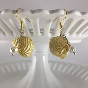 Handmade Earrings Shell Gold White .925 Silver Plated Chain New